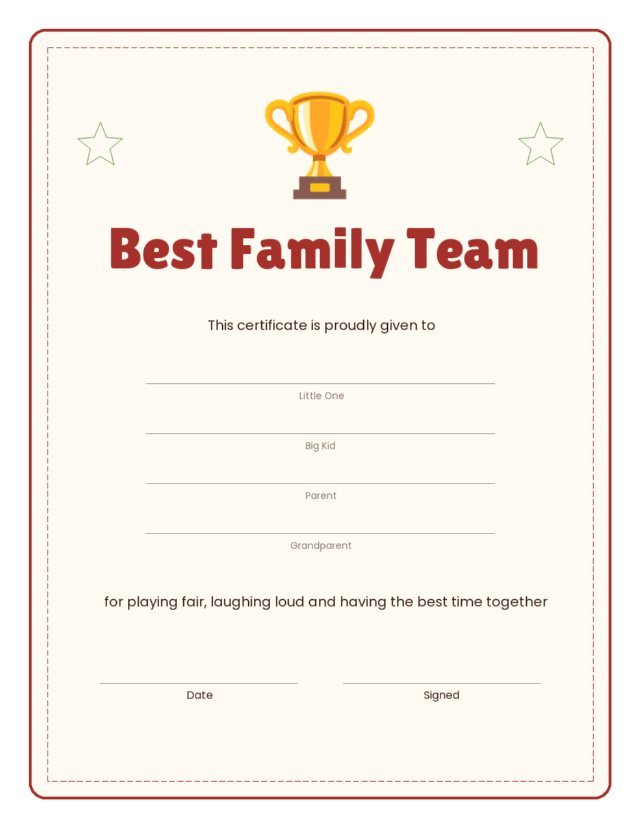 Best Family Team certificate